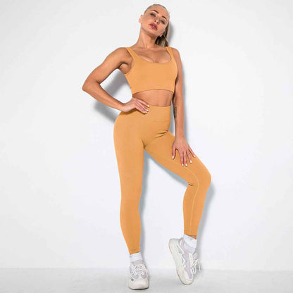Seamless Sexy Fitness Yoga U V Neck Leggings Gym Wear Set - Women's 2 Piece Active Wear Set