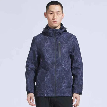 Man Winter Outdoor Waterproof Hiking Jacket - Heat Sealed Camo Print Hoodie Jacket