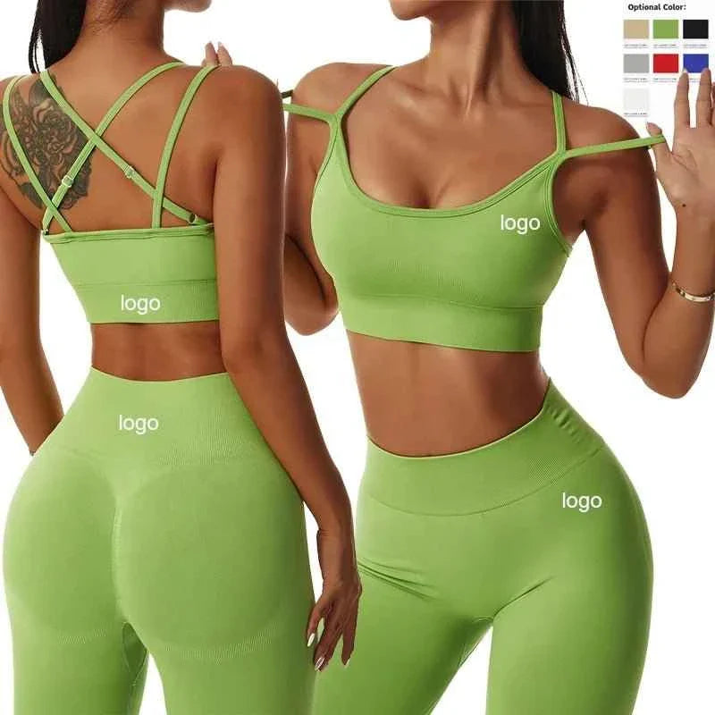 Leggings Yoga Set for Women - Seamless Bra Top and Scrunch Leggings Fitness Sport Suit