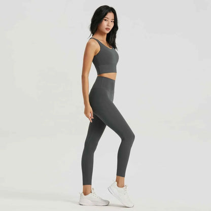 Gym Outfit High Waist Yoga Leggings for Women with Phone Pockets & U Back Sports Bra Set