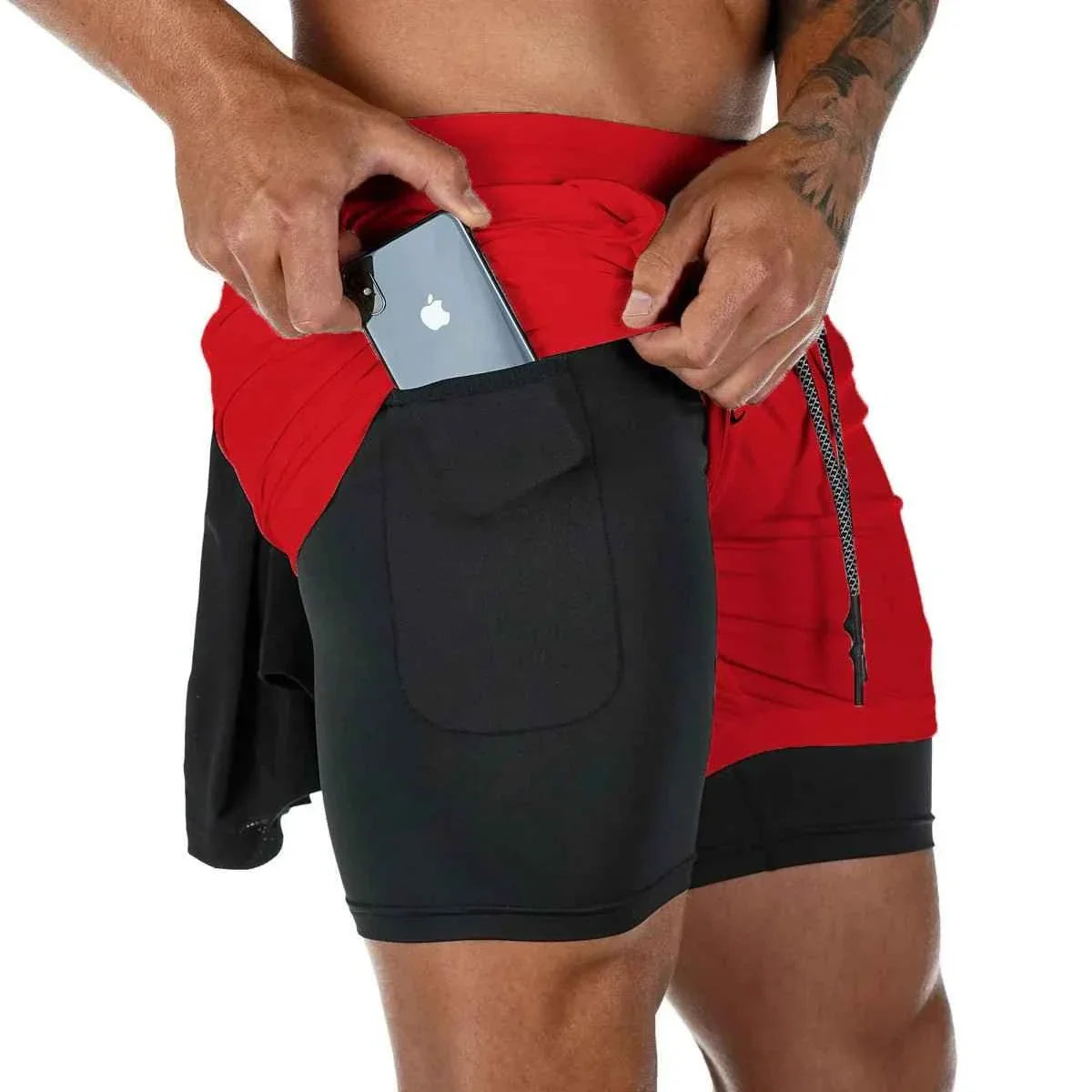 Men Workout Plus Size Shorts 5" Gym Quick Dry 2 in 1 Running Shorts with Phone Pockets