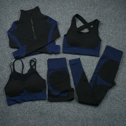 2/3/5 PCS Seamless Women Yoga Set Workout Sportswear Gym Clothing Fitness Long Sleeve Crop Top High Waist Leggings Sports Suits