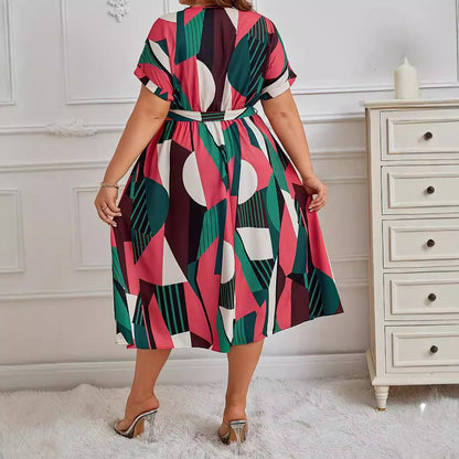 Fashion Printed Lace Up Dress