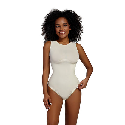 Shaping Tight Belly Trimming Vest Solid Color Round Neck Jumpsuit