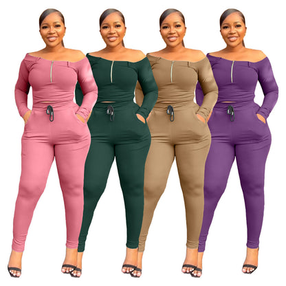 Women's Fashion Casual Exercise Off-shoulder Suit