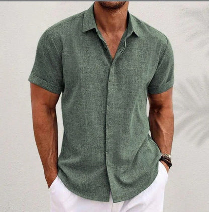 Men’s Business Casual Shirt with Lapel Collar – Smart Slim Short Sleeve