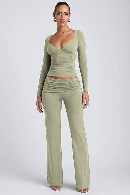 Leisure Wide Leg Sports High-waist Quick-drying Hip Raise Skinny Bell-bottom Pants Suit