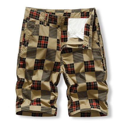 Work Shorts men's casual sports versatile Plaid pure cotton washed five point pants