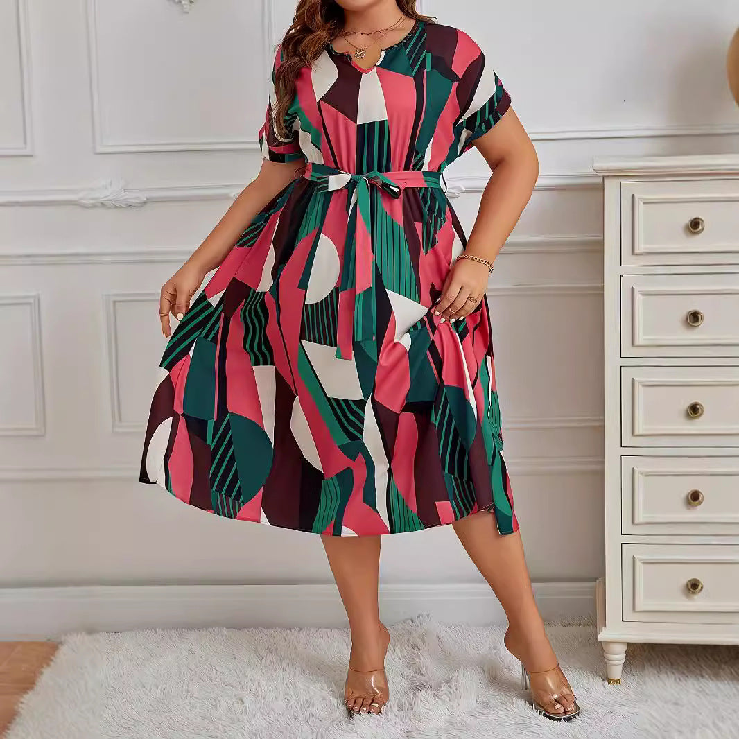 Fashion Printed Lace Up Dress