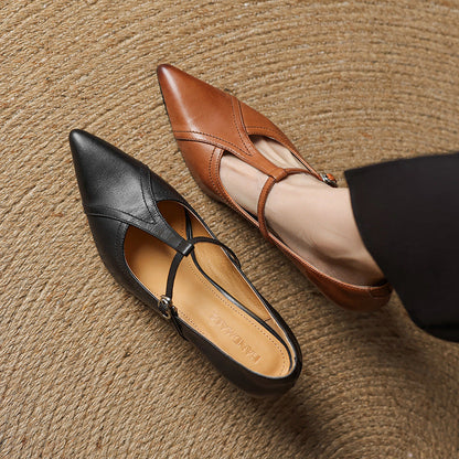Korean Style T-buckle Strap Stiletto Heel Shoes For Four Seasons