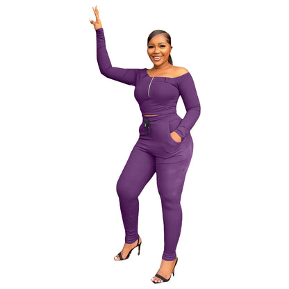Women's Fashion Casual Exercise Off-shoulder Suit