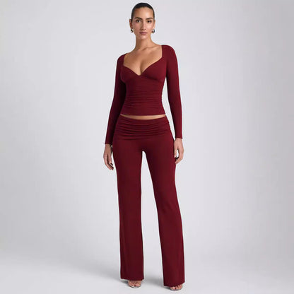 Leisure Wide Leg Sports High-waist Quick-drying Hip Raise Skinny Bell-bottom Pants Suit