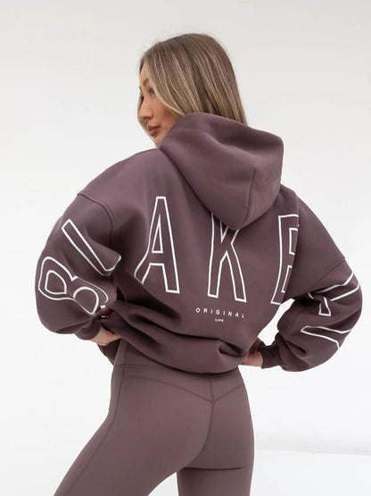 Fashionable printed thick versatile long sleeved loose hooded hip-hop hoodie