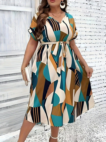 Fashion Printed Lace Up Dress