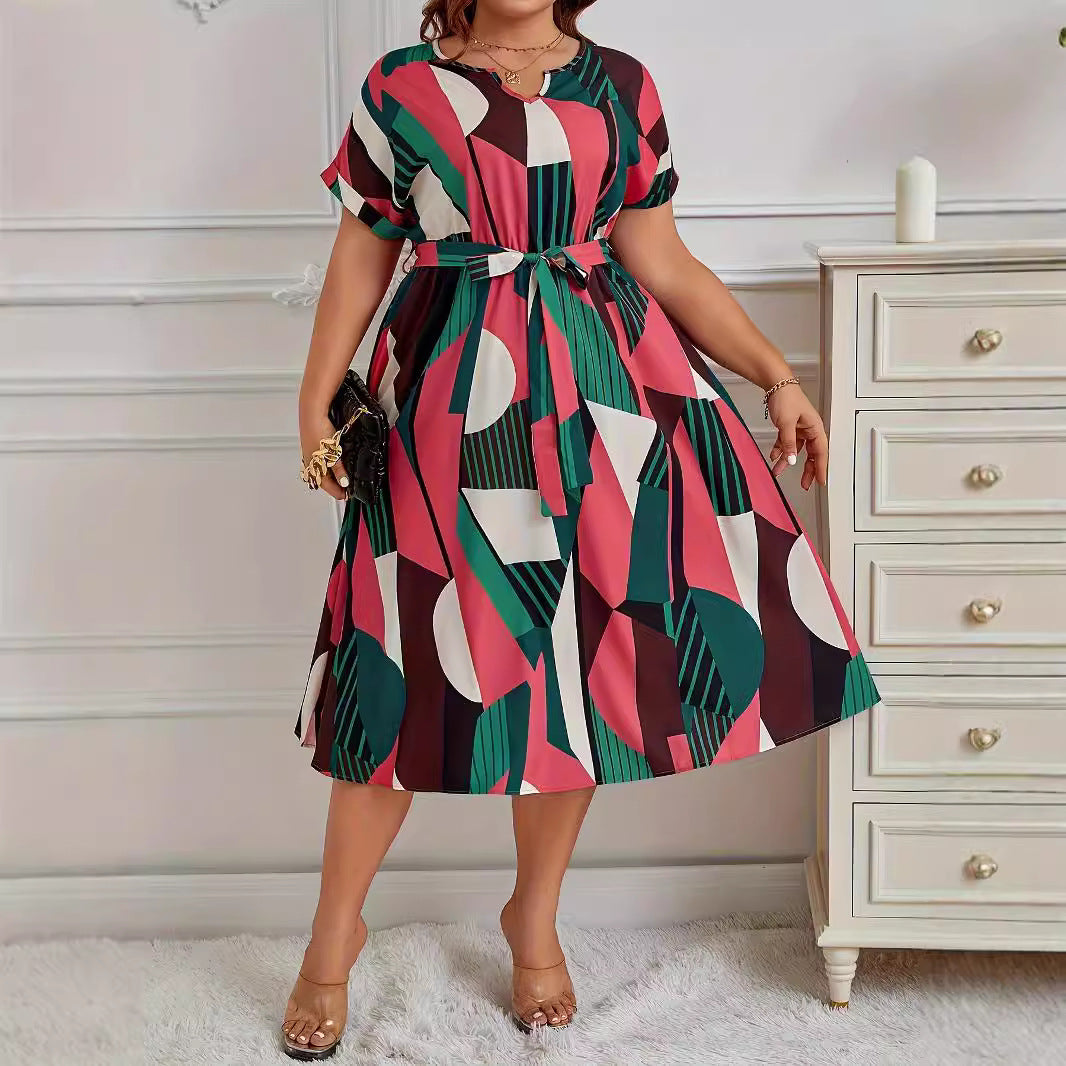 Fashion Printed Lace Up Dress