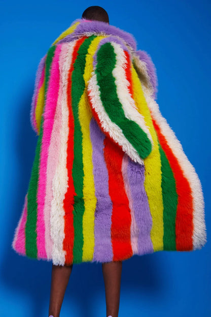 Rainbow Faux Fur Hand Crafted Eco Bamboo Maxi Coat