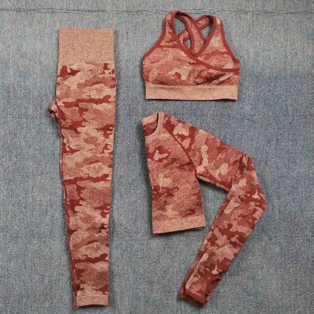 3PCS Camouflage Yoga Set for Women Seamless Fitness Yoga Bra Sports Bra High Waist GYM Camo leggings Pants Fitness Suits Workout