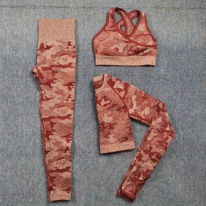 3PCS Camouflage Yoga Set for Women Seamless Fitness Yoga Bra Sports Bra High Waist GYM Camo leggings Pants Fitness Suits Workout