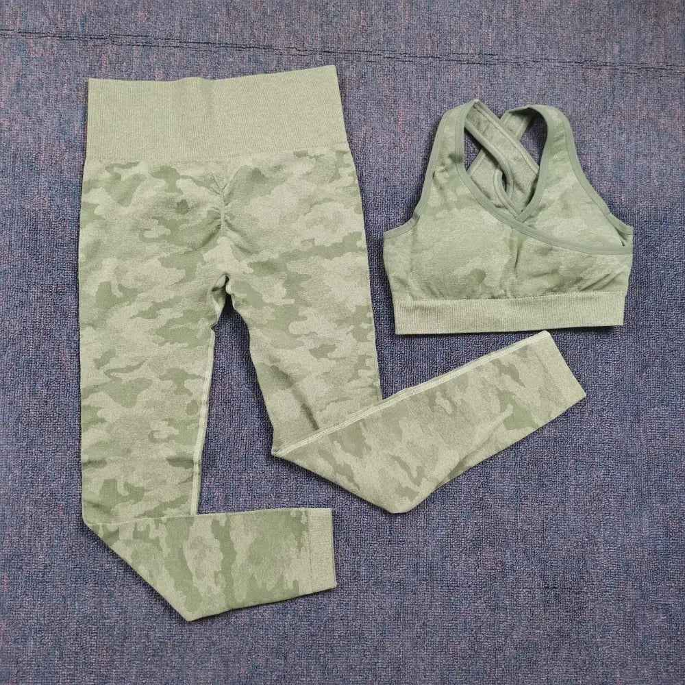 3PCS Camouflage Yoga Set for Women Seamless Fitness Yoga Bra Sports Bra High Waist GYM Camo leggings Pants Fitness Suits Workout