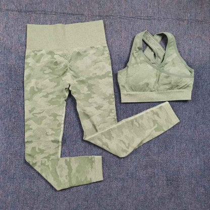 3PCS Camouflage Yoga Set for Women Seamless Fitness Yoga Bra Sports Bra High Waist GYM Camo leggings Pants Fitness Suits Workout