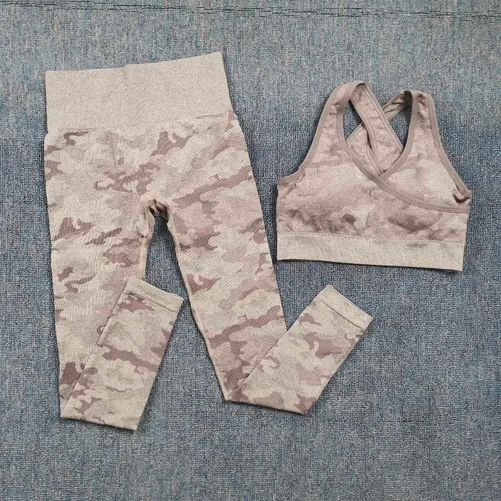 3PCS Camouflage Yoga Set for Women Seamless Fitness Yoga Bra Sports Bra High Waist GYM Camo leggings Pants Fitness Suits Workout