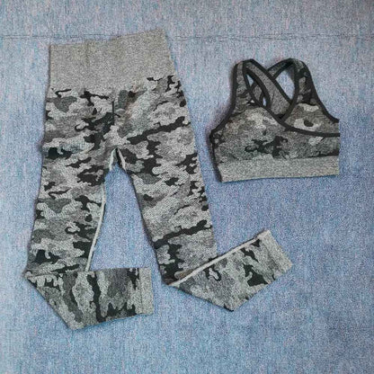 3PCS Camouflage Yoga Set for Women Seamless Fitness Yoga Bra Sports Bra High Waist GYM Camo leggings Pants Fitness Suits Workout