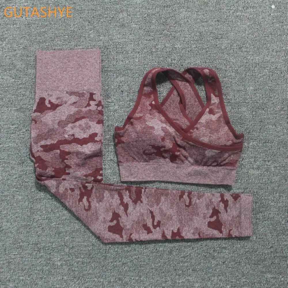 3PCS Camouflage Yoga Set for Women Seamless Fitness Yoga Bra Sports Bra High Waist GYM Camo leggings Pants Fitness Suits Workout