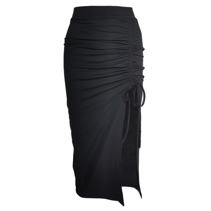 Autumn and winter new women's dress solid color high waist show thin half skirt