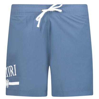 Amiri Ma Bar White Logo Drawstring Swim Shorts Blue