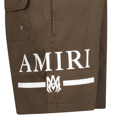 Amiri Ma Bar White Logo Drawstring Swim Shorts Brown