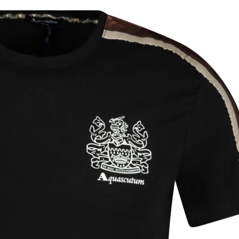 Aquascutum Check Stripe T-Shirt Black