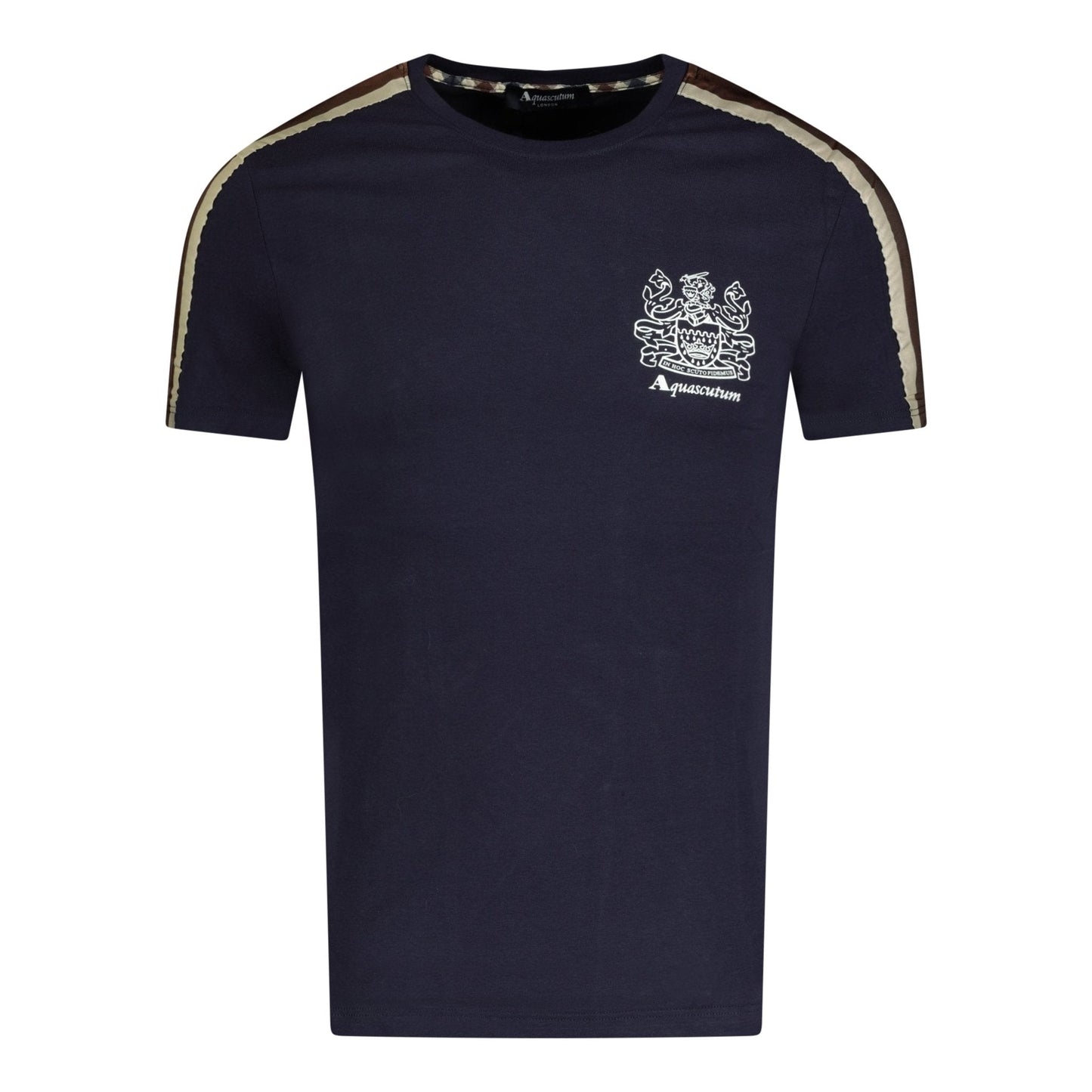 Aquascutum Check Stripe T-Shirt Navy