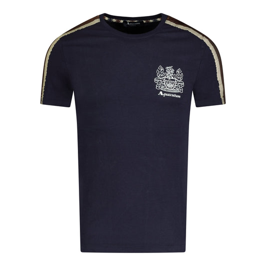 Aquascutum Check Stripe T-Shirt Navy