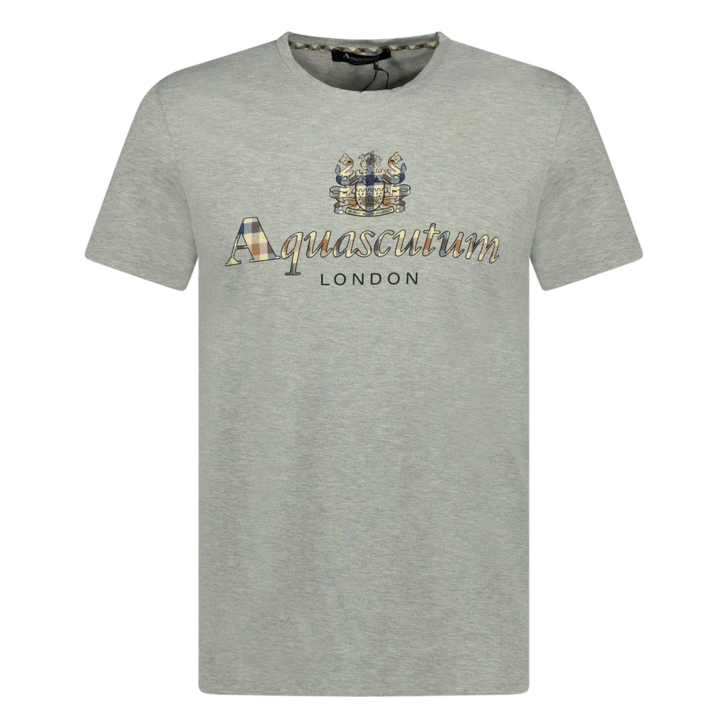 Aquascutum Chest Check Logo T-Shirt Grey
