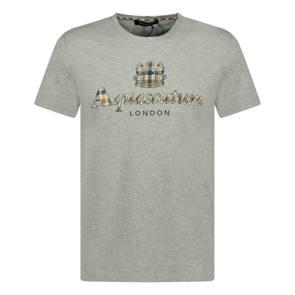 Aquascutum Chest Check Logo T-Shirt Grey