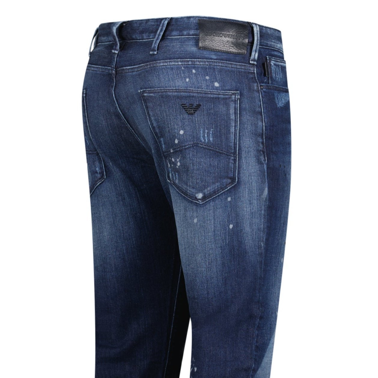 Emporio Armani J06 Slim Fit 5 Pocket Patch Paint Splatter Jeans Blue