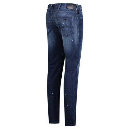 Emporio Armani J06 Slim Fit 5 Pocket Patch Paint Splatter Jeans Blue