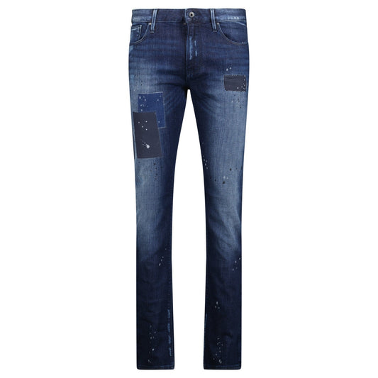 Emporio Armani J06 Slim Fit 5 Pocket Patch Paint Splatter Jeans Blue