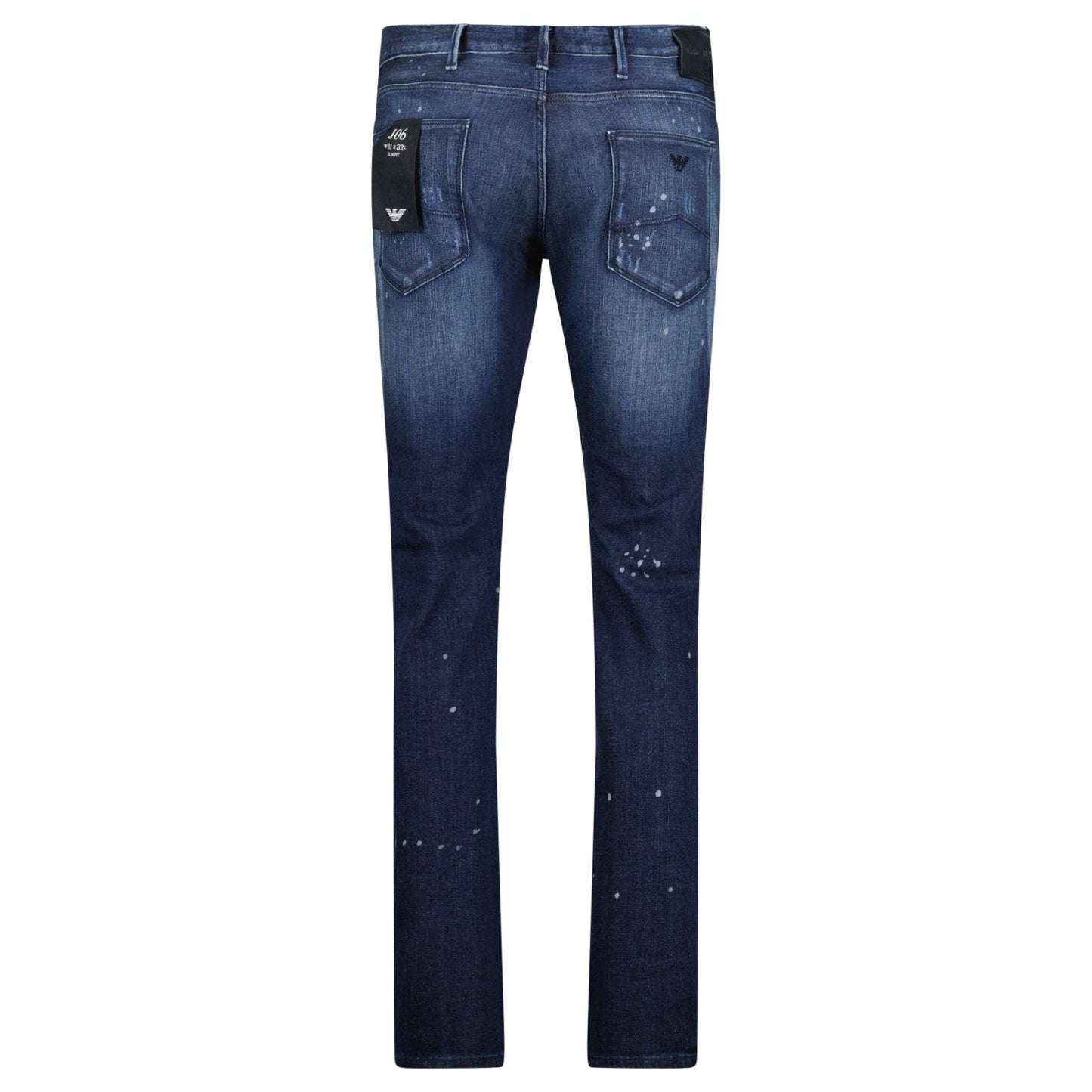 Emporio Armani J06 Slim Fit 5 Pocket Patch Paint Splatter Jeans Blue