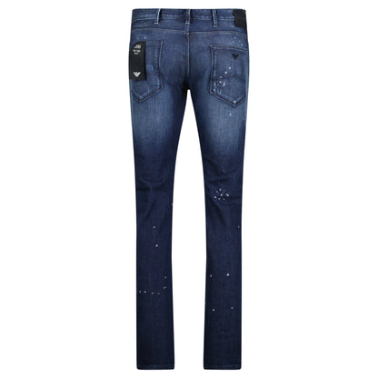 Emporio Armani J06 Slim Fit 5 Pocket Patch Paint Splatter Jeans Blue