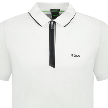 Hugo Boss Stretch Slim-Fit Polo Shirt Zip Placket White