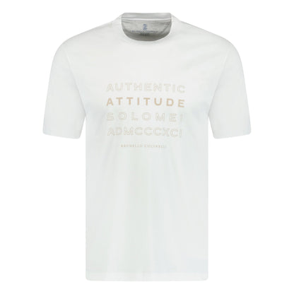 Brunello Cucinelli Crew Neck 'Attitude' T-Shirt White & Beige