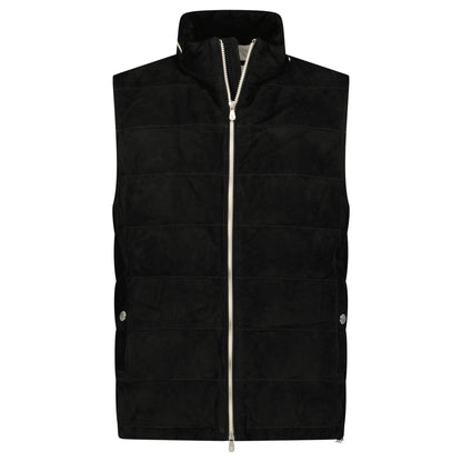 Brunello Cucinelli Quilted Zip-Up Suede & Down Gilet Black
