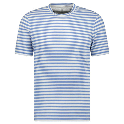 Brunello Cucinelli Stripe Crew Neck Slim Fit T-Shirt White & Blue