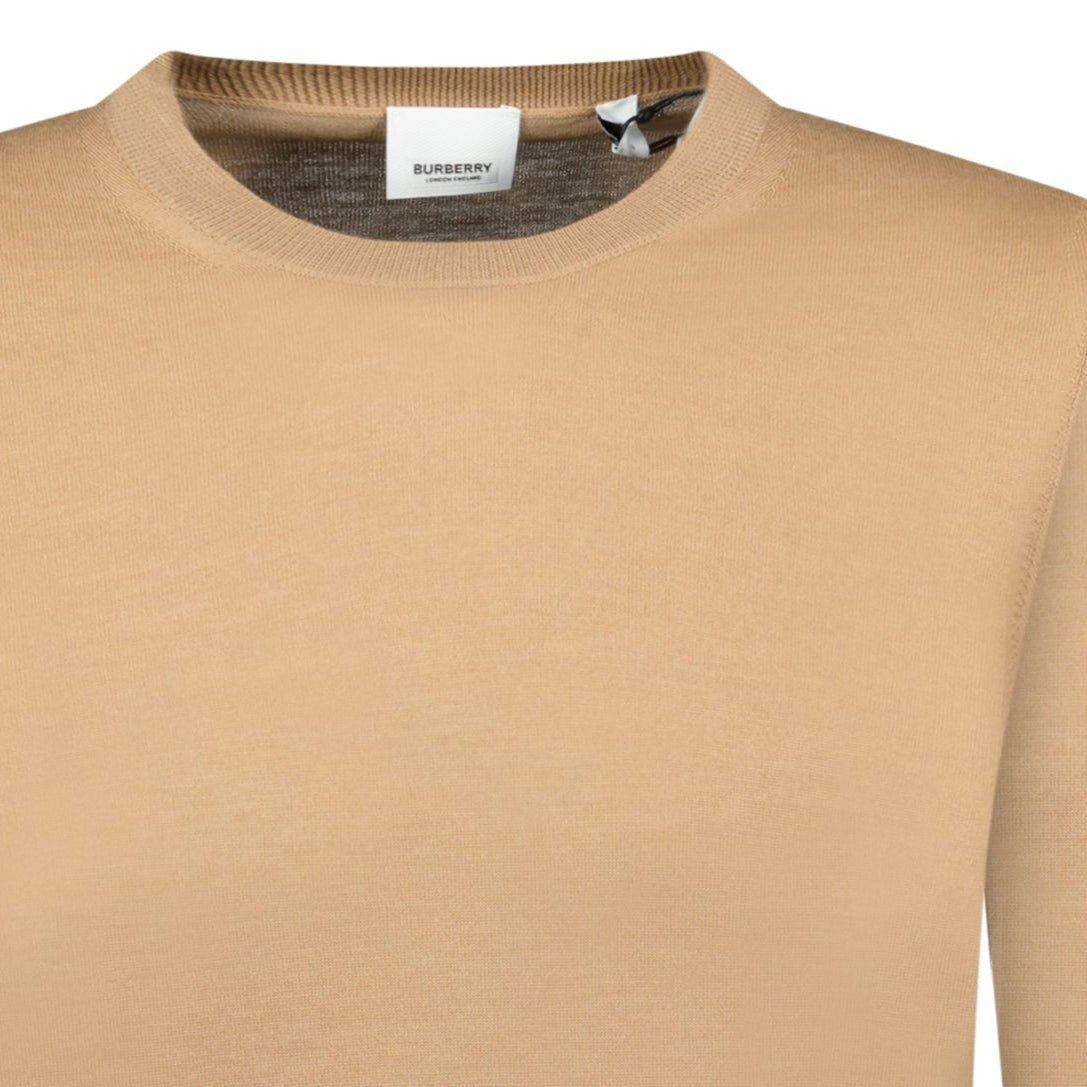 Burberry 'Bempton' Embroidery Check Elbow Wool Jumper Camel