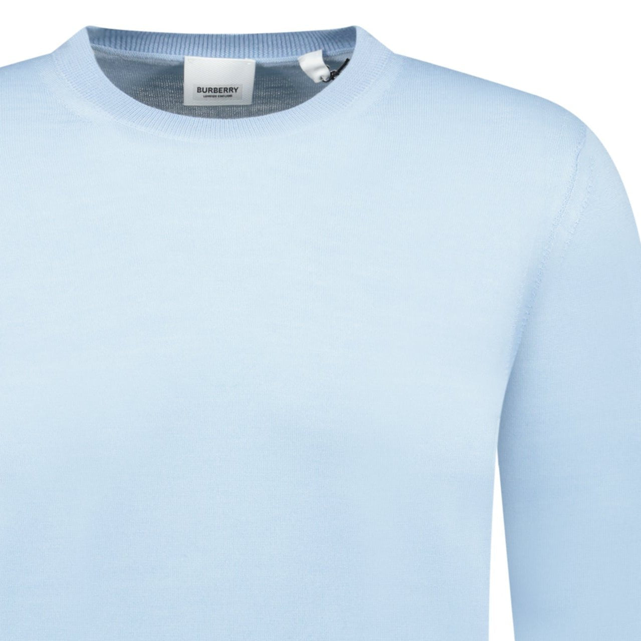 Burberry 'Bempton' Embroidery Check Elbow Wool Jumper Pale Blue