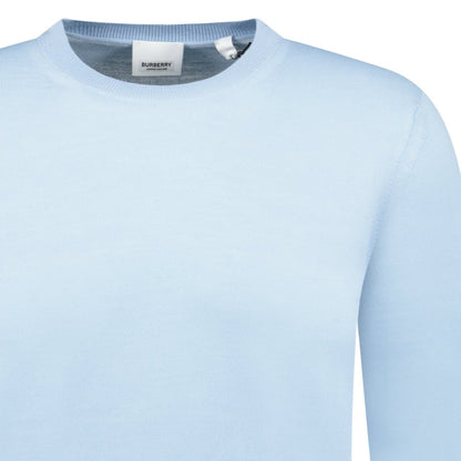 Burberry 'Bempton' Embroidery Check Elbow Wool Jumper Pale Blue