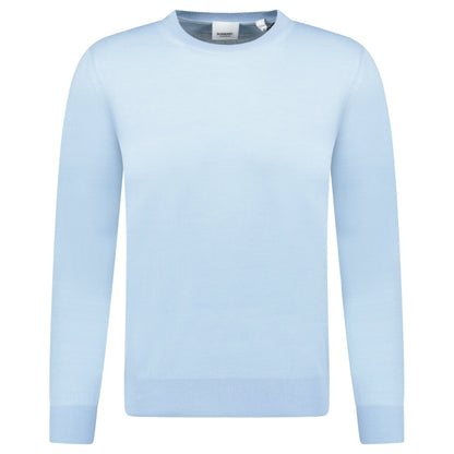 Burberry 'Bempton' Embroidery Check Elbow Wool Jumper Pale Blue