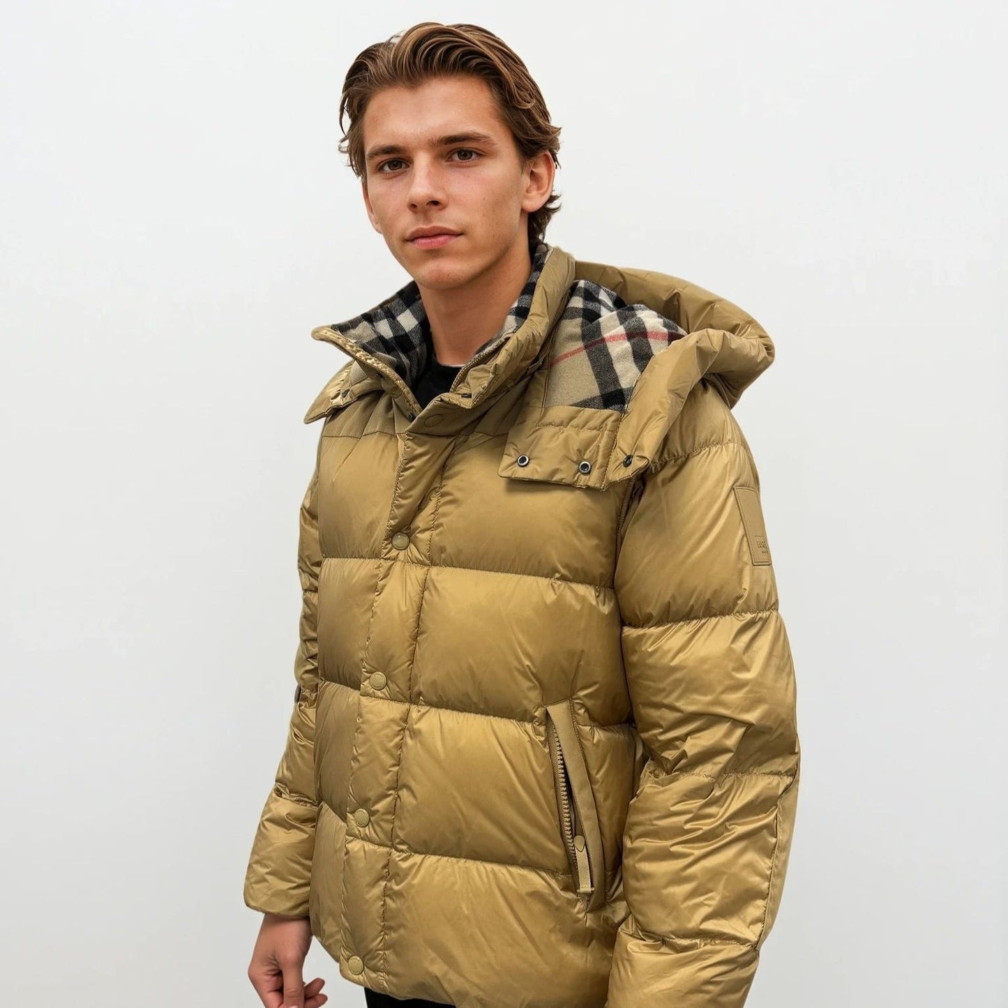 Burberry 'Leeds' Detachable Sleeve Hooded Down Jacket Warm Honey
