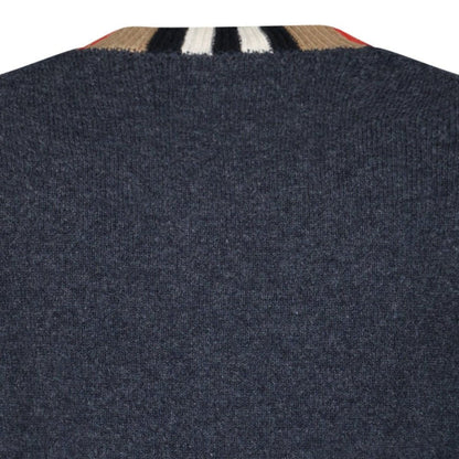 Burberry 'Noland' Knitted Wool/ Cashmere Jumper Check Neck Charcoal Grey